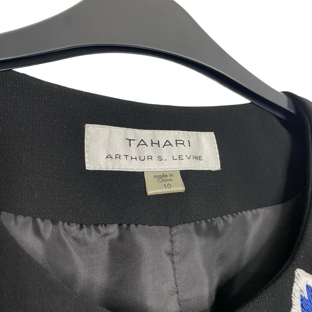 Tahari ASL Black Open Long Blazer Topper Jacket Embroidered Floral Sz 10 - Picture 8 of 10